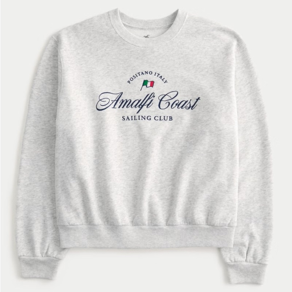 Hollister S Amalfi Coast Positano Gray Sweatshirt Embroidered Sweater